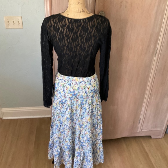 NWT Chaps Tiered prairie maxi Skirt Floral boho cotton summer cottagecore blue L - Picture 12 of 14